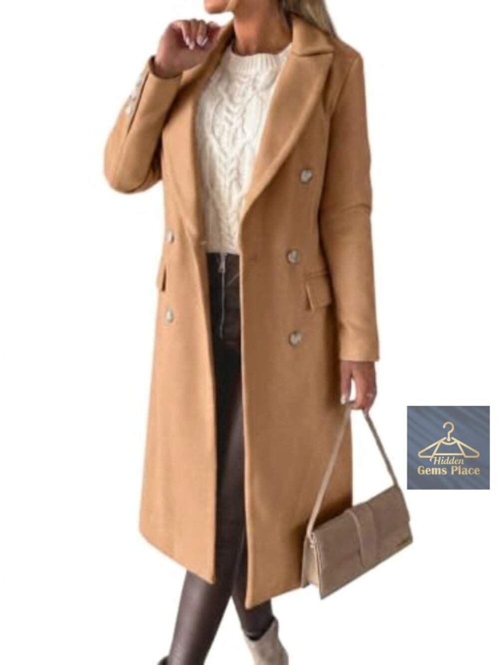 Womens Wool Peacoat Double Breasted Trench Long Winter Coat